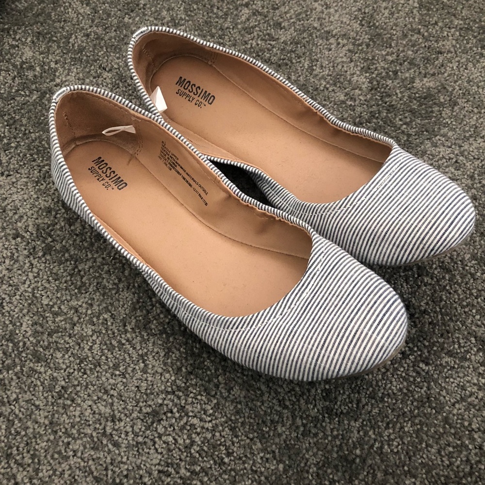 Gently Used Blue & White Striped Flats